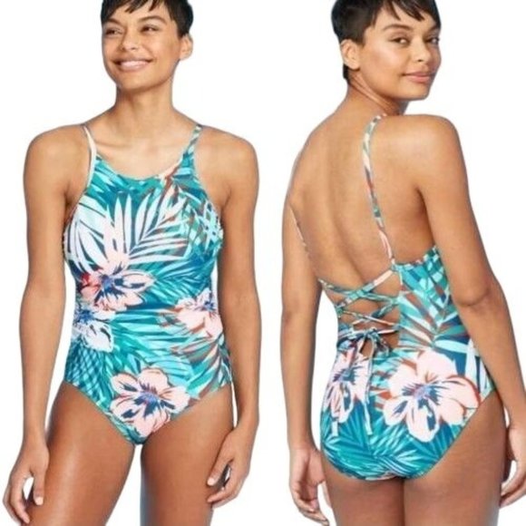 Kona Sol One Piece Swimsuit Size Medium Womens Floral Lace Up Back 238019387 - Picture 1 of 9